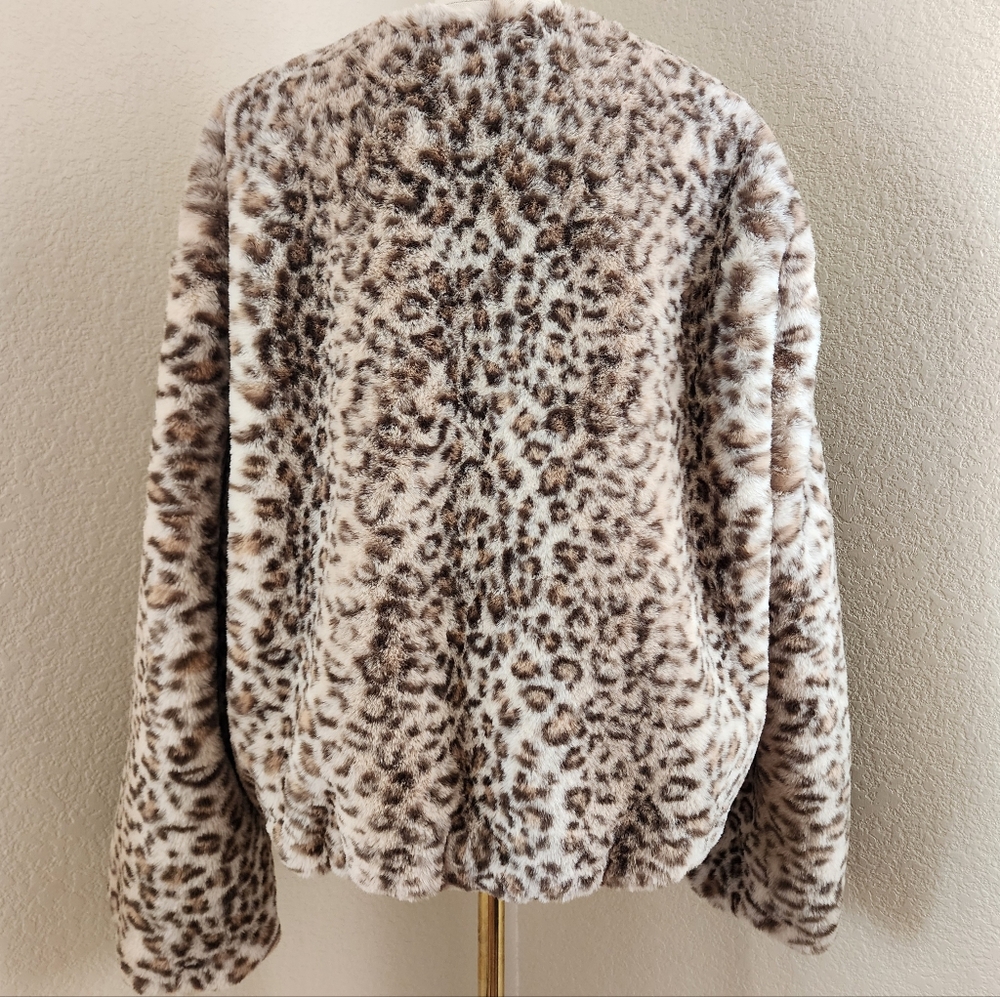 Sebby Collection Faux fur leopard animal print coat jacket. Size L. Nwot - Picture 5 of 13